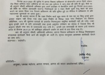 हादसा-5: बैक डेट में नोटिस जारी करने के लिए अधिशासी अभियंता के खिलाफ कार्रवाई को लिखा पत्र