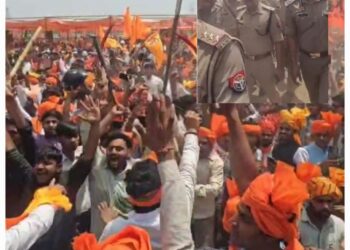 पुलिस को कार्यक्रम स्थल पर देख करणी सेना ने लहराए तलवार- डंडे, पुलिस वापस लौटी