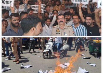 पहलगाम आतंकी घटना को लेकर शाहगंज में व्यापारियों ने पाकिस्तान का पुतला फूंका