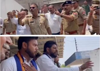 आंबेडकर की फोटो लगी टाइल्स देख भड़के भीम आर्मी के कार्यकर्ता, पुलिस से धक्का मुक्की